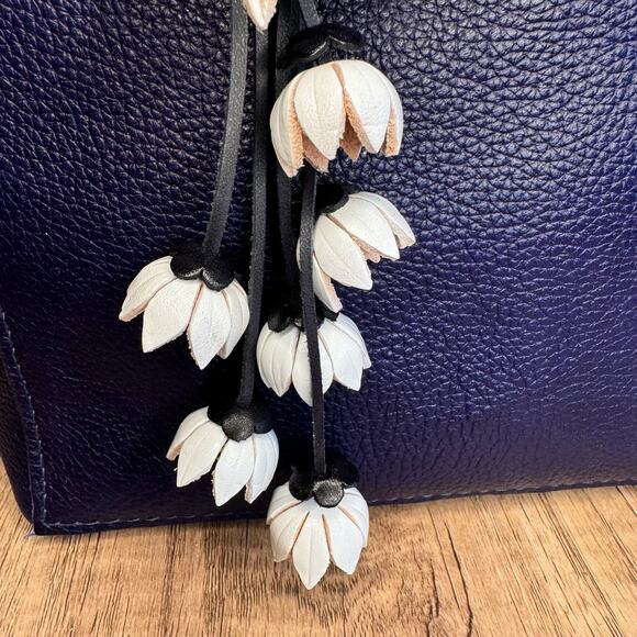 Black White Flower Purse Charm Genuine Leather Flower Bag Charm NEW FAST SHIP - Picture 4 of 7